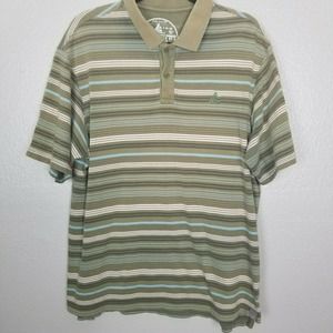 Surf Utility Men's L Green/Tan/Blue Striped Polo Surf Skate SS Shirt
